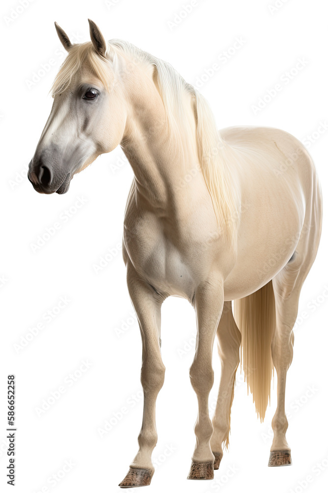 Obraz premium an equestrian-themed photographic illustration of a Palomino horse rearing and running on a transparent background in PNG. T-shirt design. Generative AI