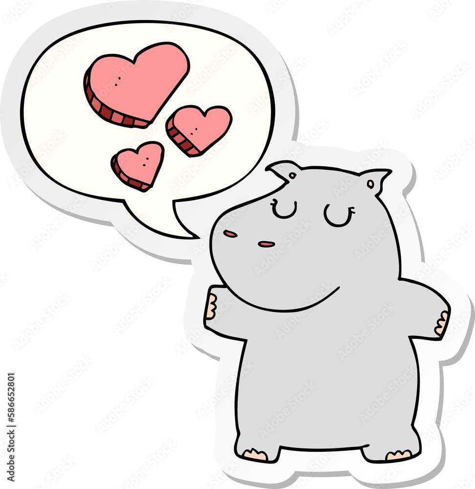 Obraz premium cartoon hippo in love and speech bubble sticker