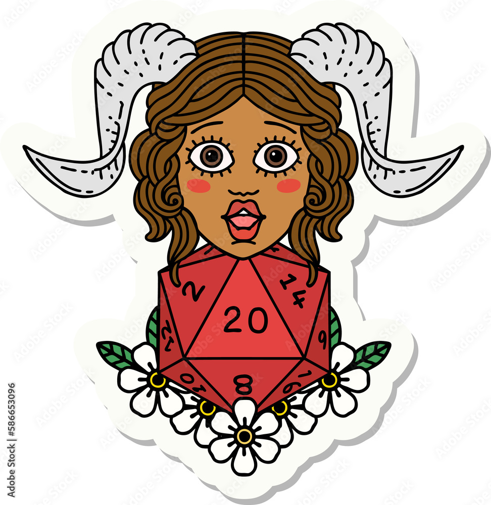 tiefling with natural twenty dice roll sticker tiefling with natural twenty dice roll sticker