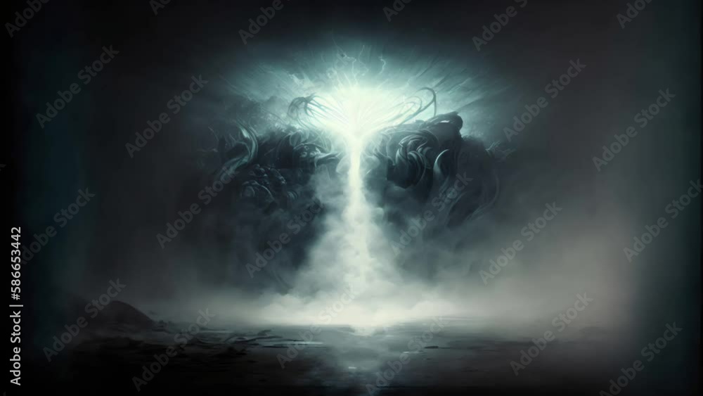 mysterious,unknown, Cthulhu, supernatural, mystical atomosphere with fog flow, 