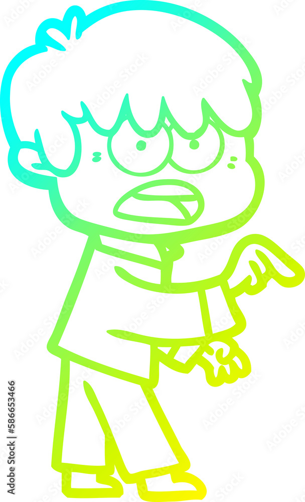 cold gradient line drawing worried cartoon boy