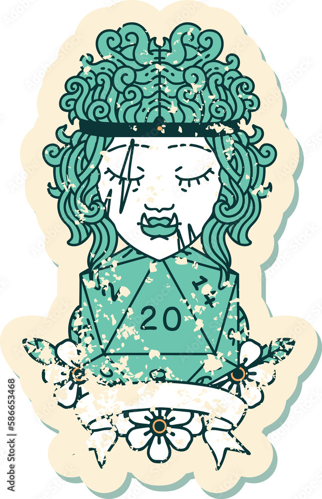 half orc barbarian character with natural 20 dice roll illustration half orc barbarian character with natural 20 dice roll illustration