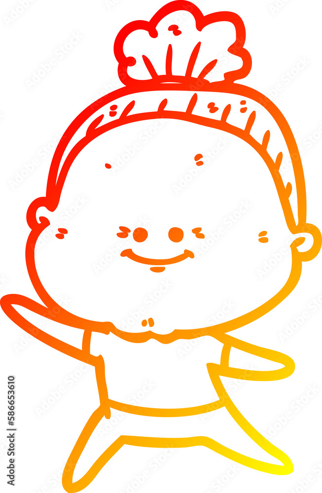 warm gradient line drawing cartoon happy old woman warm gradient line drawing cartoon happy old woman
