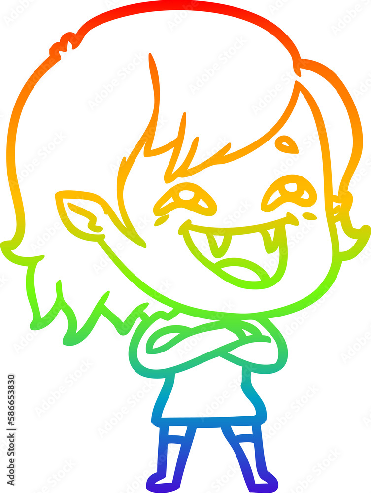 rainbow gradient line drawing cartoon laughing vampire girl rainbow gradient line drawing cartoon laughing vampire girl