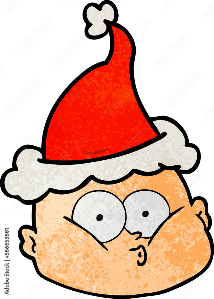 textured cartoon of a curious bald man wearing santa hat textured cartoon of a curious bald man wearing santa hat