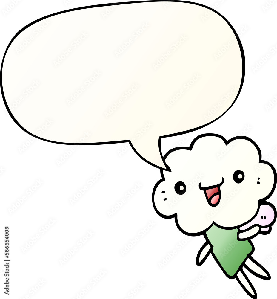 cartoon cloud head creature and speech bubble in smooth gradient style cartoon cloud head creature and speech bubble in smooth gradient style