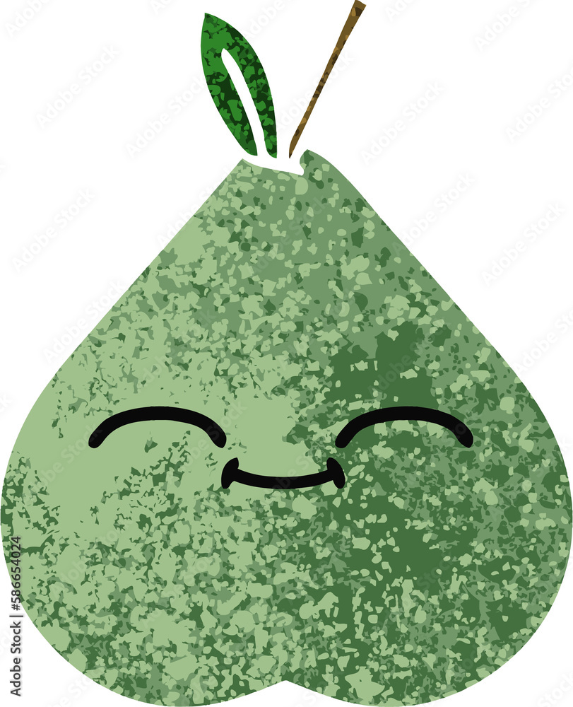 retro illustration style cartoon green pear