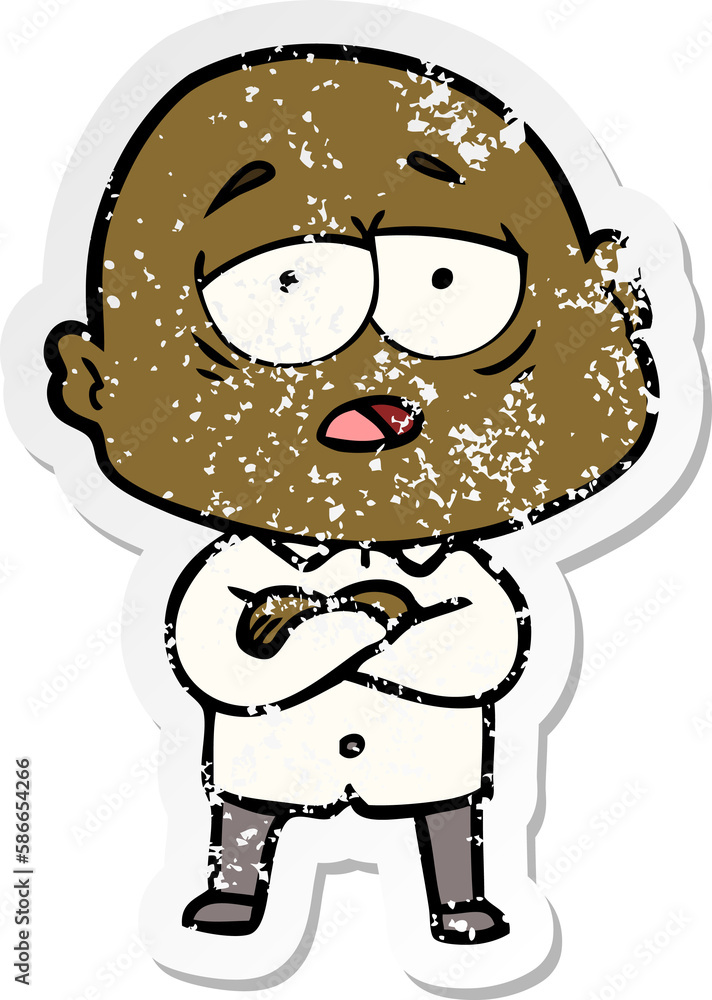 distressed sticker of a cartoon tired bald man distressed sticker of a cartoon tired bald man