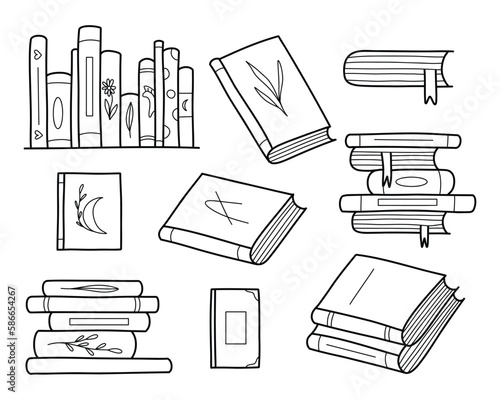 Set of Books in doodle style. Stacks of Books. World Book Day. Vector illustration.