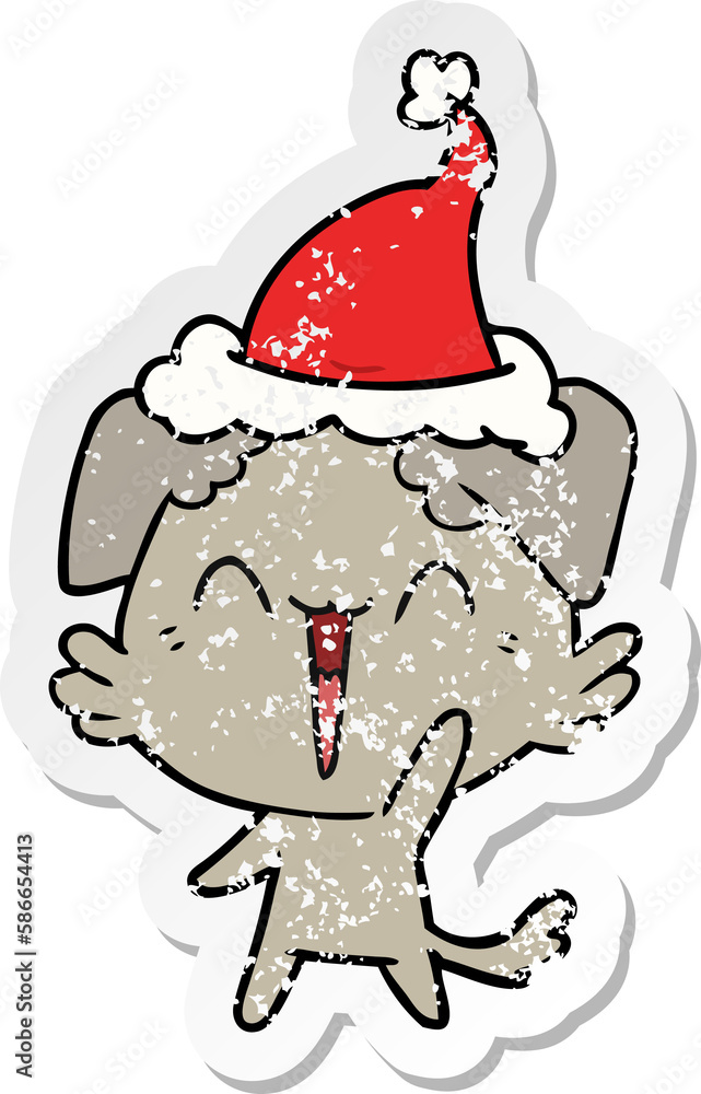 happy little dog distressed sticker cartoon of a wearing santa hat happy little dog distressed sticker cartoon of a wearing santa hat