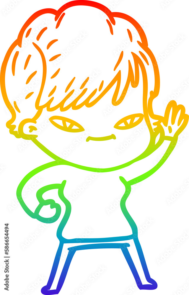rainbow gradient line drawing cartoon happy woman rainbow gradient line drawing cartoon happy woman