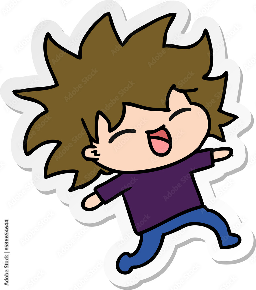 sticker cartoon of cute kawaii girl sticker cartoon of cute kawaii girl