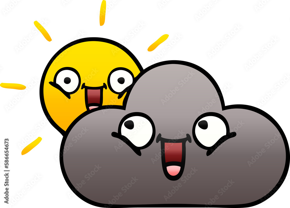 gradient shaded cartoon storm cloud and sun gradient shaded cartoon storm cloud and sun