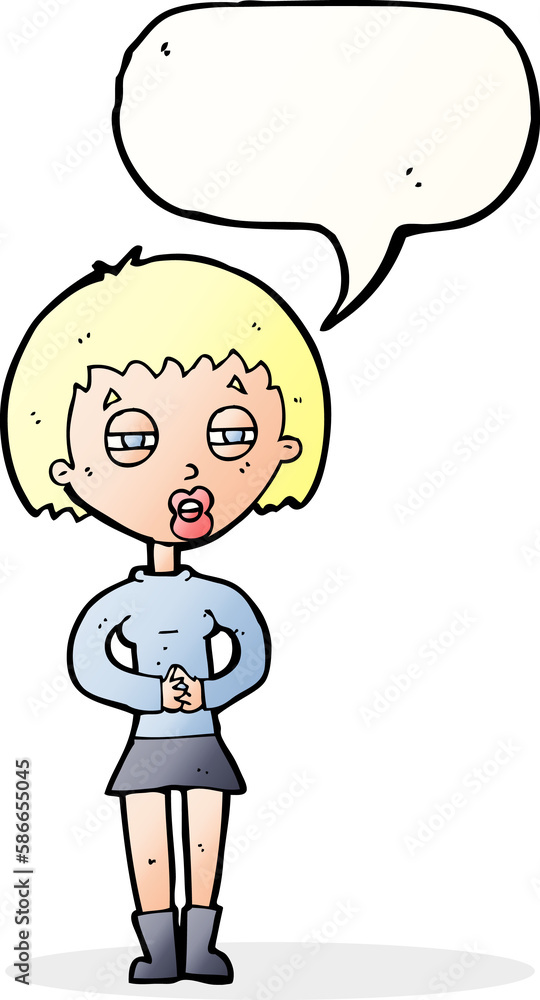 cartoon suspicious girl with speech bubble cartoon suspicious girl with speech bubble