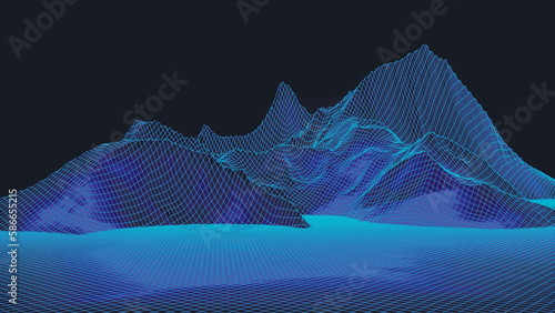 Abstract digital landscape. Wireframe landscape background. Digital landscape for presentations. 3d futuristic vector illustration.