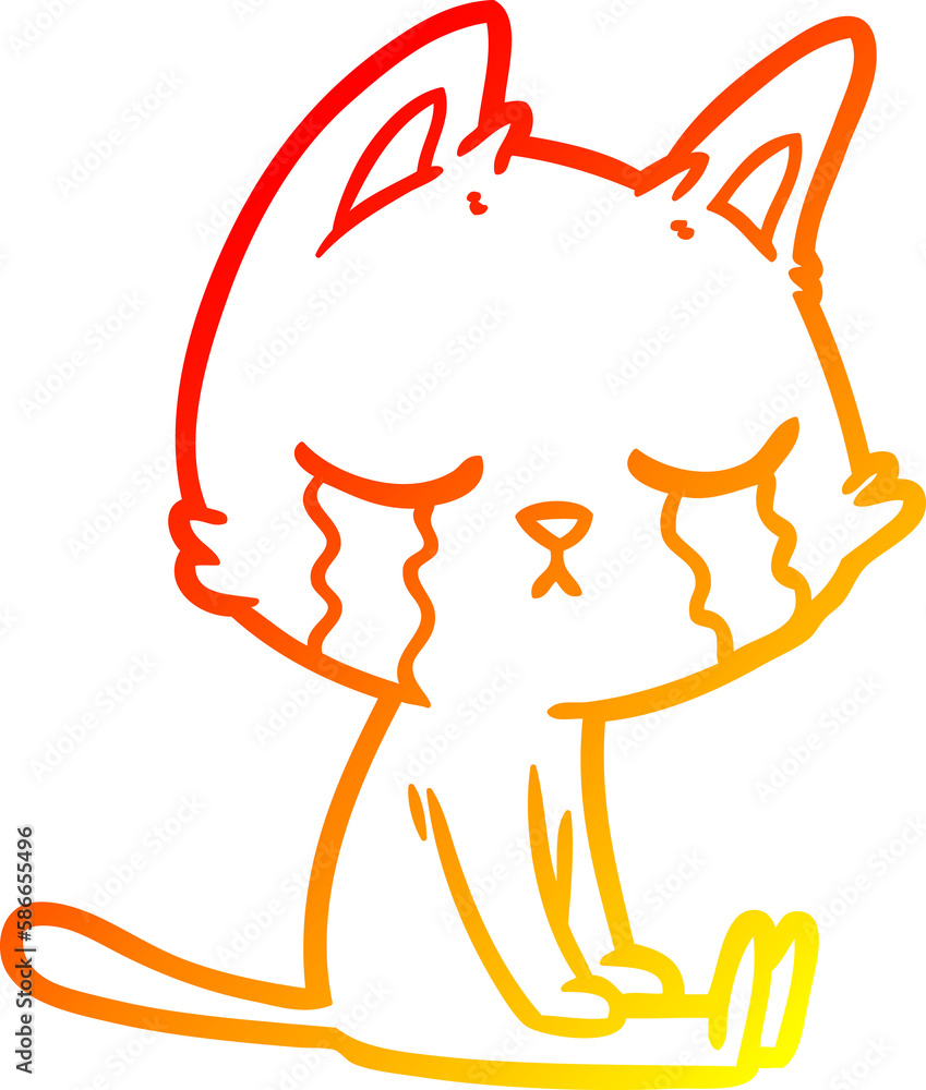 warm gradient line drawing crying cartoon cat sitting warm gradient line drawing crying cartoon cat sitting