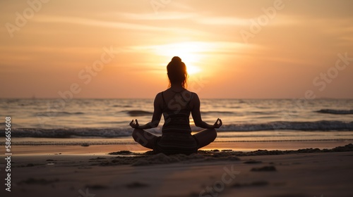 A woman practicing yoga on a beach © Emojibb.Family