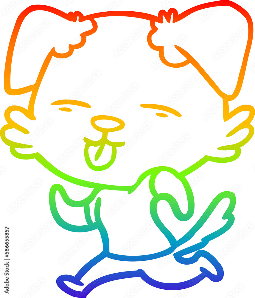 rainbow gradient line drawing cartoon running dog sticking out tongue rainbow gradient line drawing cartoon running dog sticking out tongue