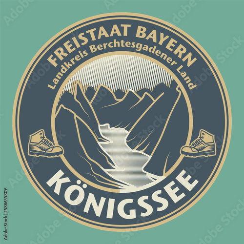 Abstract stamp or emblem with Konigssee Lake, Bavaria, Germany name, vector illustration