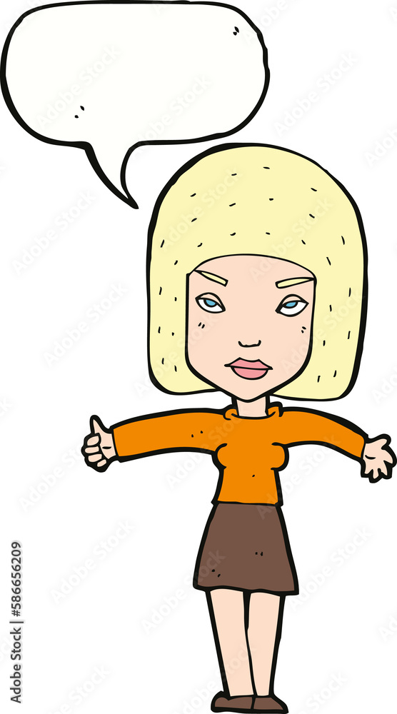 cartoon woman giving thumbs up symbol with speech bubble cartoon woman giving thumbs up symbol with speech bubble