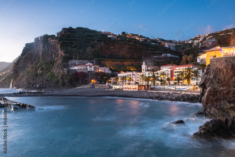 Blue hour townscape of Ponta do Sol, Madeira, Portugal