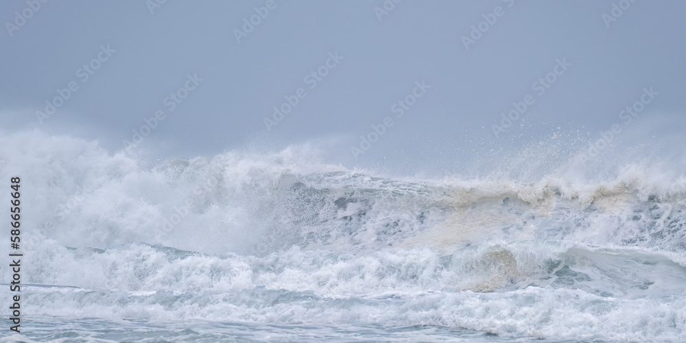 crashing waves off chapel Porth beach cornwall england uk 