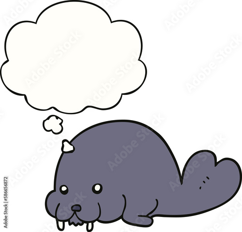 cute cartoon walrus and thought bubble