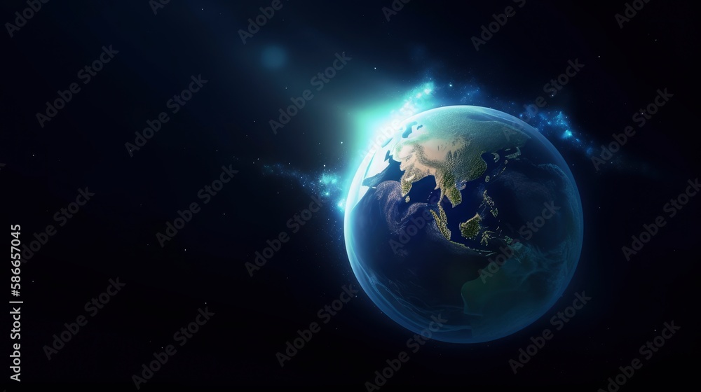 A planet with a blue light on it. Generative AI A planet with a blue light on it. Generative AI