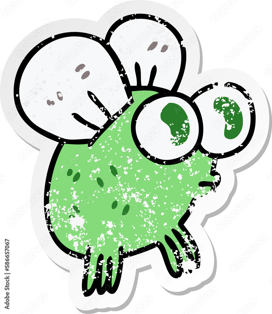 distressed sticker of a quirky hand drawn cartoon fly distressed sticker of a quirky hand drawn cartoon fly