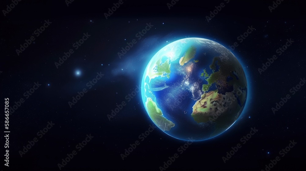 A planet with a blue light on it. Generative AI A planet with a blue light on it. Generative AI