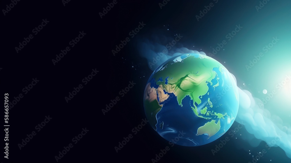 A planet with a blue light on it. Generative AI A planet with a blue light on it. Generative AI