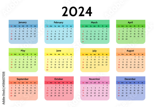 Calendar for 2024 isolated on a white background