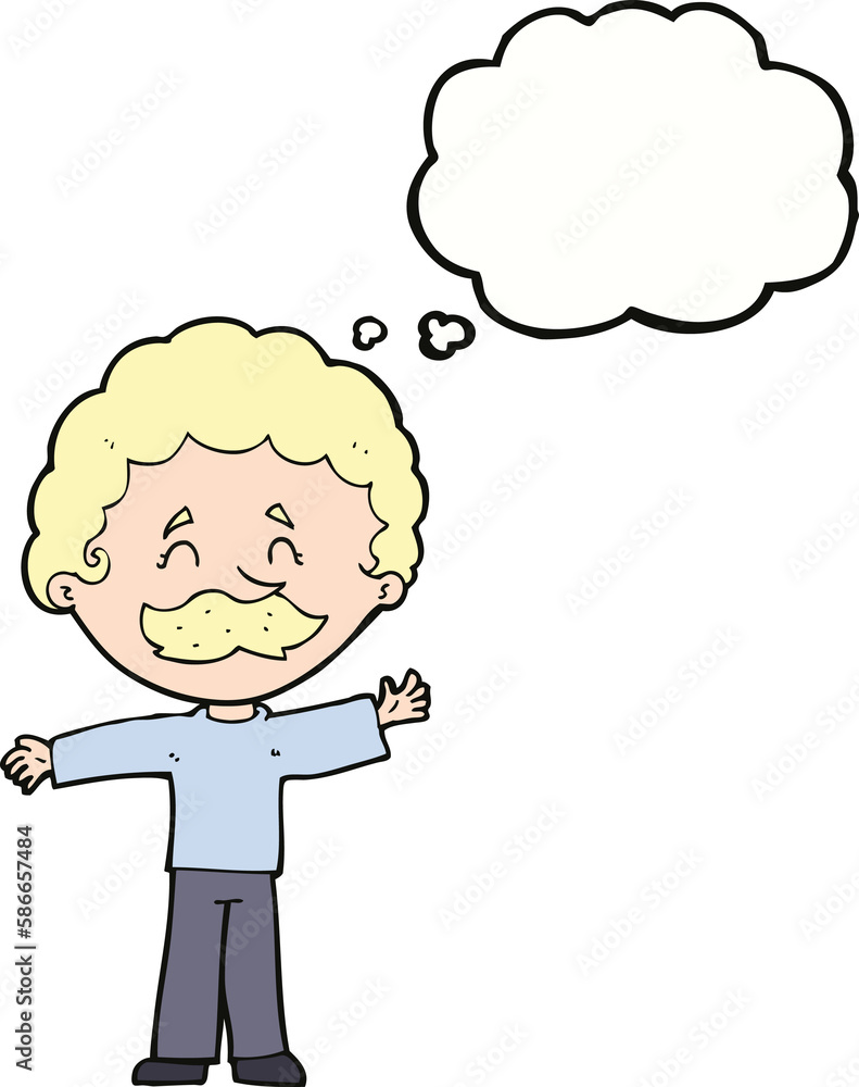 cartoon boy with mustache with thought bubble cartoon boy with mustache with thought bubble