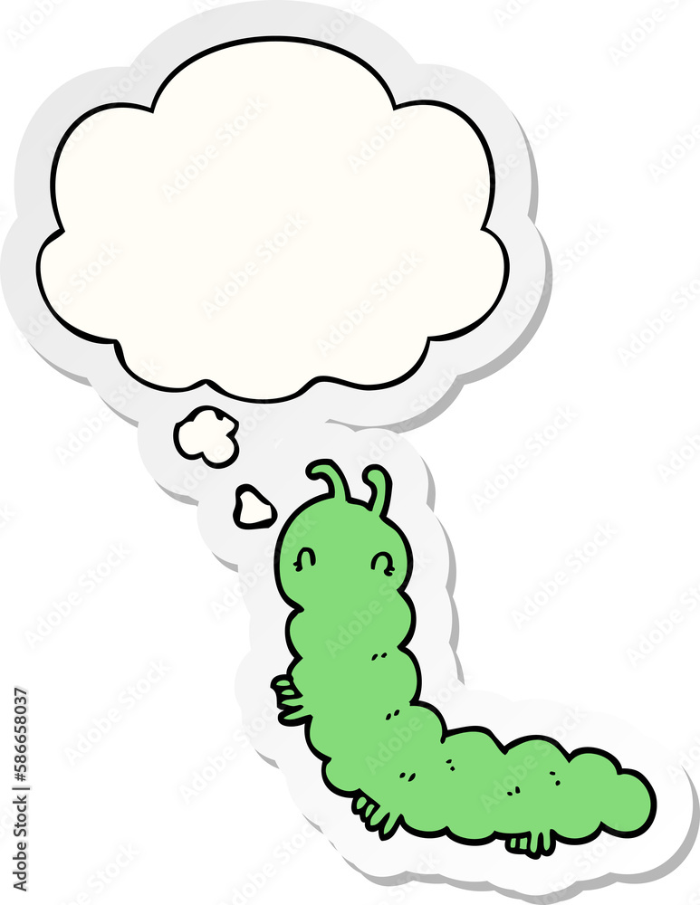 cartoon caterpillar and thought bubble as a printed sticker cartoon caterpillar and thought bubble as a printed sticker