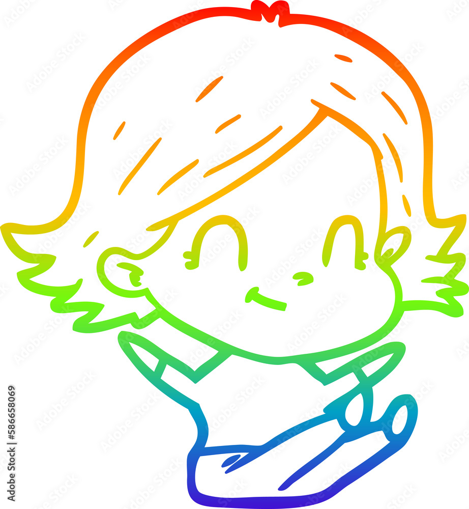 rainbow gradient line drawing cartoon friendly girl rainbow gradient line drawing cartoon friendly girl
