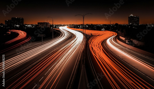 Long exposure, cars driving on city freeways, Generative AI