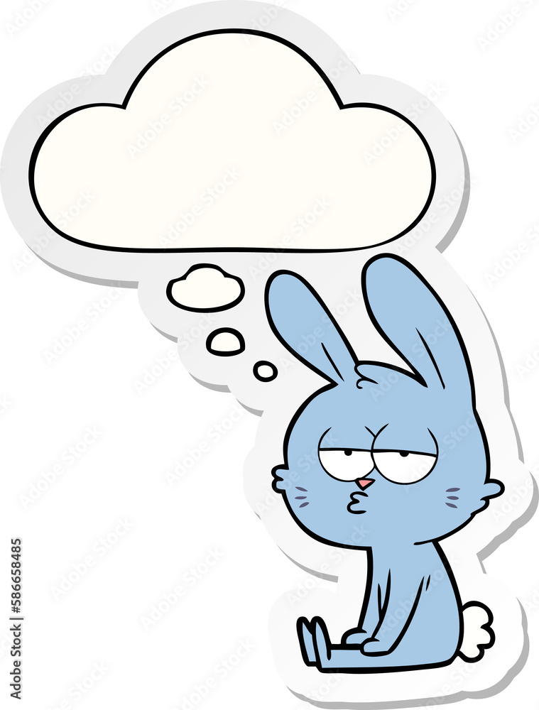 cute cartoon rabbit and thought bubble as a printed sticker cute cartoon rabbit and thought bubble as a printed sticker