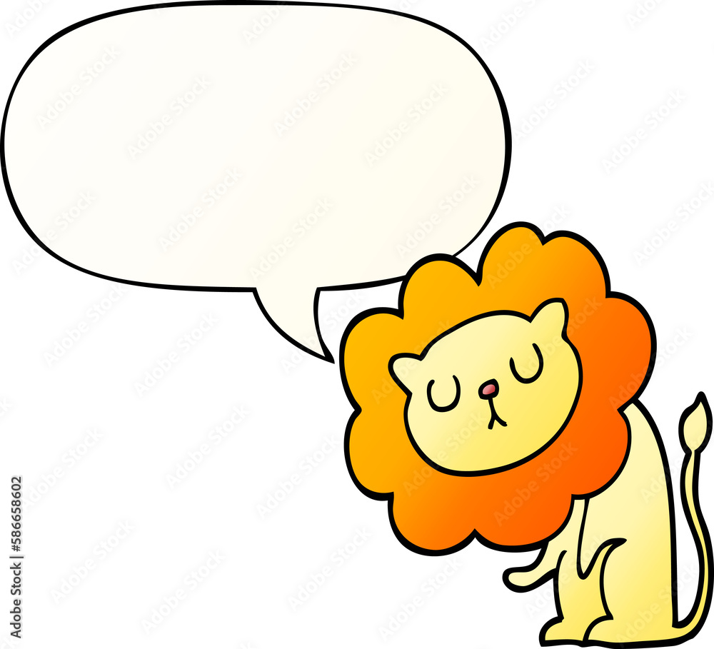 cute cartoon lion and speech bubble in smooth gradient style cute cartoon lion and speech bubble in smooth gradient style