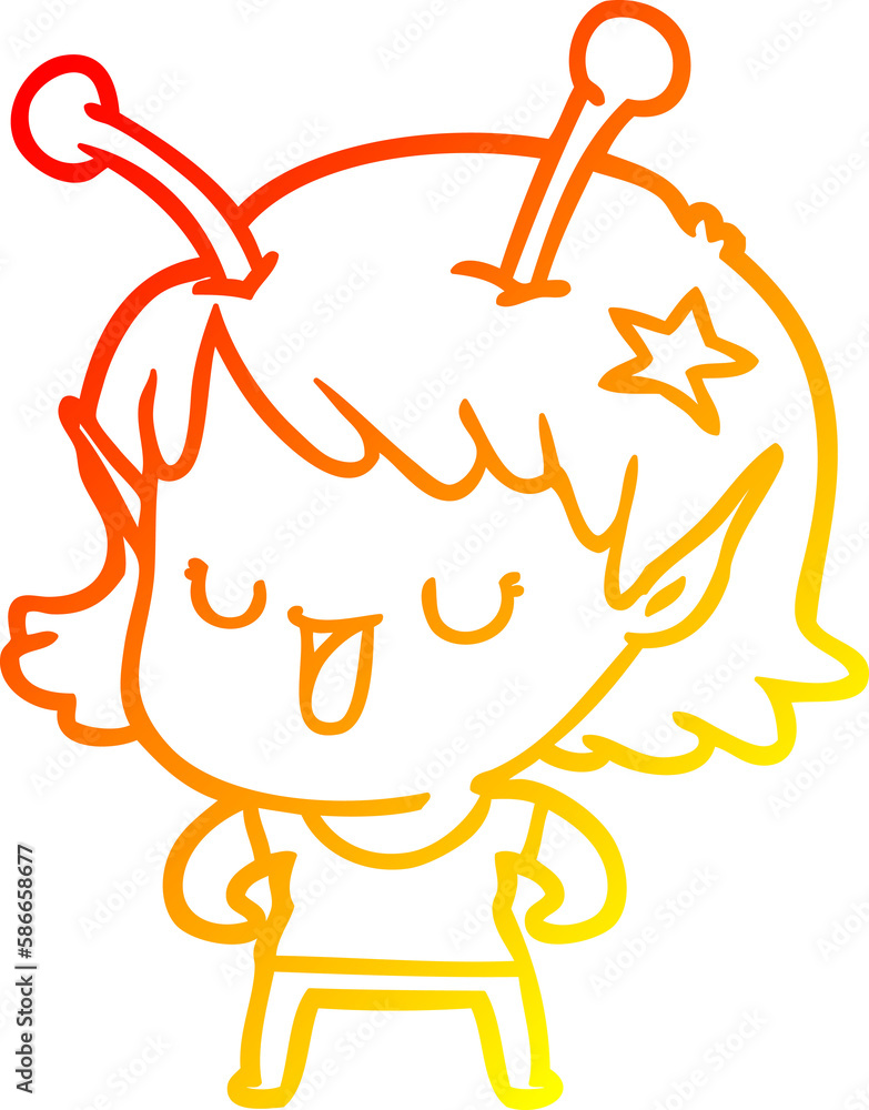 warm gradient line drawing happy alien girl cartoon warm gradient line drawing happy alien girl cartoon
