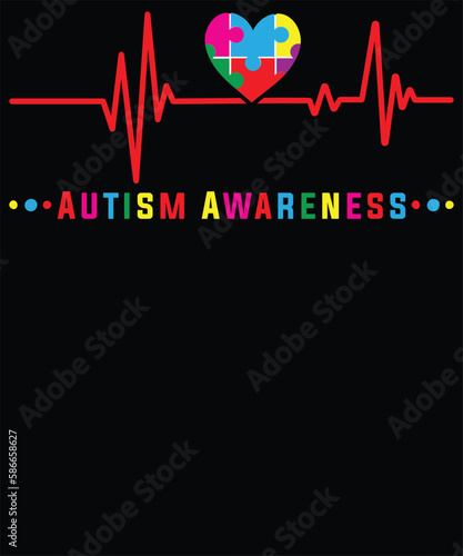 Heart Puzzle Piece Heartbeat Cool Autism Awareness T-Shirt design. Autism Awareness Day T-Shirt Design Template, Illustration, Vector graphics, Autism Shirt, T-Shirt Design. autistic design, autism 