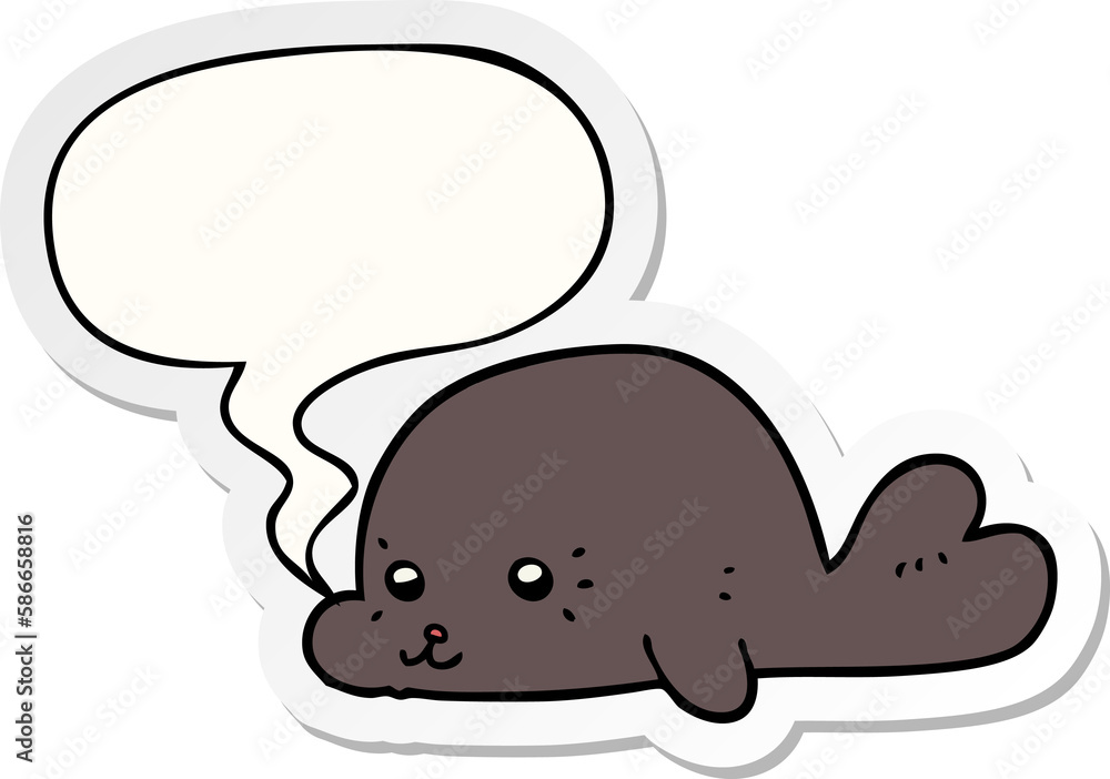 cartoon baby seal and speech bubble sticker cartoon baby seal and speech bubble sticker