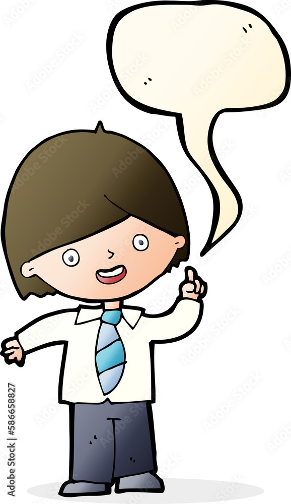 cartoon school boy answering question with speech bubble cartoon school boy answering question with speech bubble