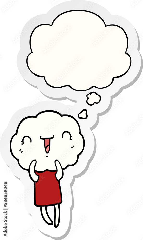 cute cartoon cloud head creature and thought bubble as a printed sticker cute cartoon cloud head creature and thought bubble as a printed sticker