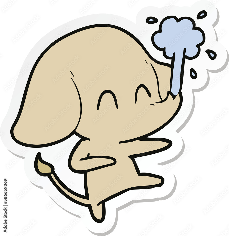Fototapeta premium sticker of a cute cartoon elephant spouting water