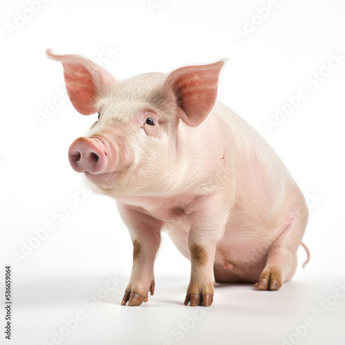 Un cochon rose sur un fond blanc photo