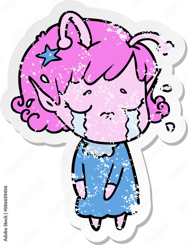 distressed sticker of a cartoon crying alien girl distressed sticker of a cartoon crying alien girl