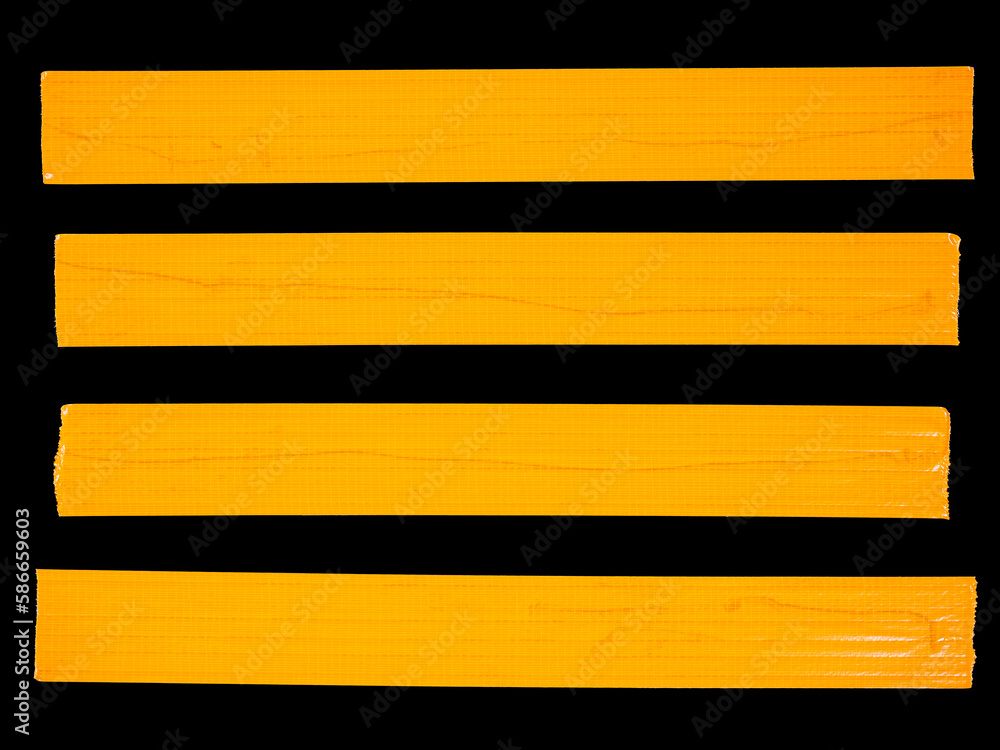 4 horizontal pieces of orange masking tape isolated on a black 4 horizontal pieces of orange masking tape isolated on a black