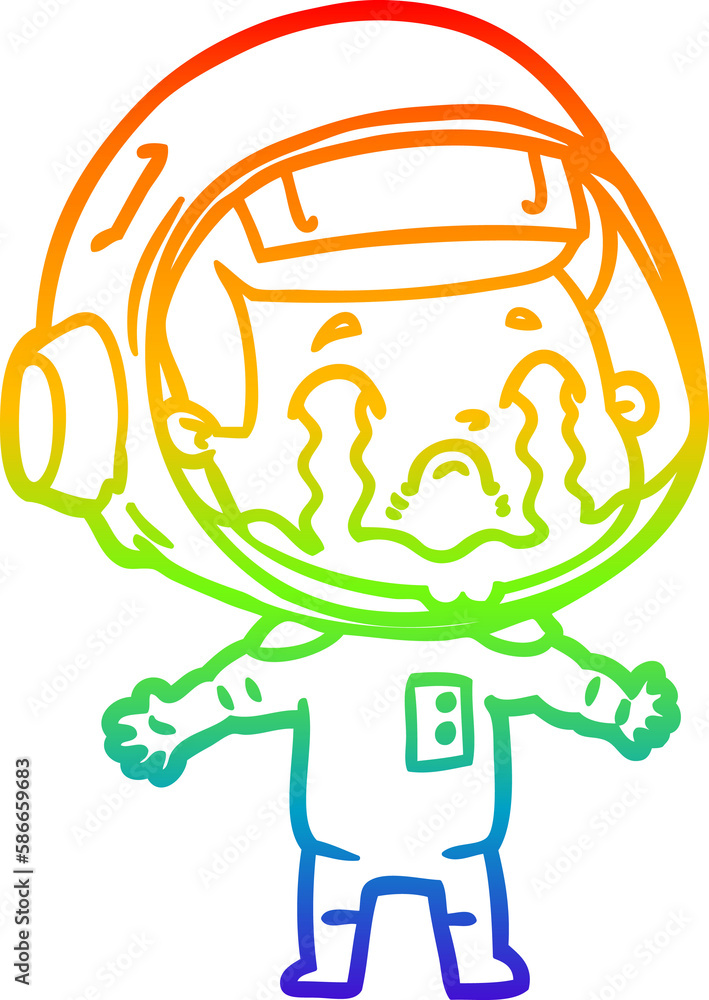 rainbow gradient line drawing cartoon crying astronaut rainbow gradient line drawing cartoon crying astronaut
