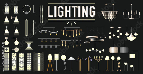 Lighting Lamp Vector Set for Architectural Drawings such as Plans and Elevations.