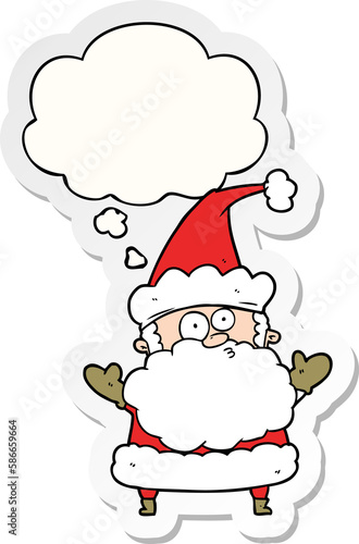 cartoon confused santa claus and thought bubble as a printed sticker photo